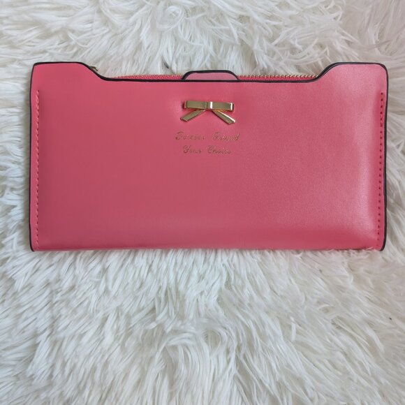 Cute Bowknot PU Leather Wallet, Watermelon Red, Long Zipper Clutch w Card Holder - Picture 1 of 8